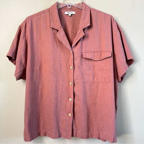 Madewell Linen Blend Camp Shirt in Vintage Quartz Size XL - Picture 3 of 12
